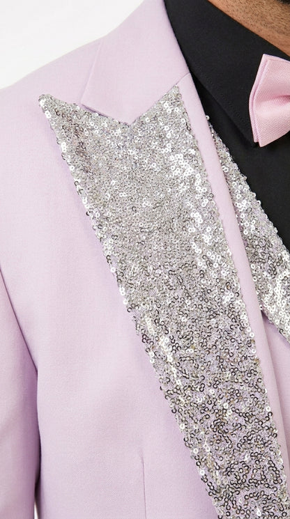 Gray and Pink Prom Tuxedo - Perfect Wedding Suit Vested rhinestone sequin Lapelled