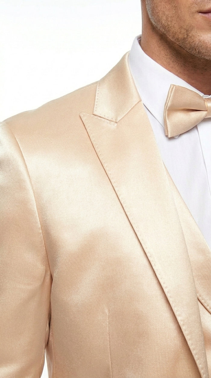 Champagne Suit - Light Gold Color Shiny Suit - Sateen Suit - Wedding Tuxedo Suit