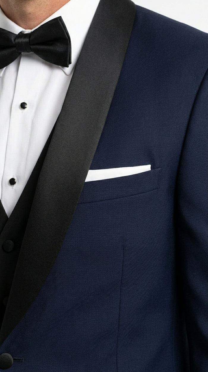 Suit Midnight Dark Navy Blue Suit For Men Tux With Black Lapel Suit Shawl Collar 1 Button Dinner Jacket Looking