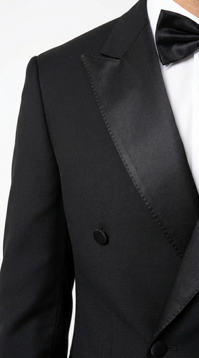 Men’s Black Double Breasted Tuxedo with Super 150s Style, Designer Formal Wedding Dinner Suit
