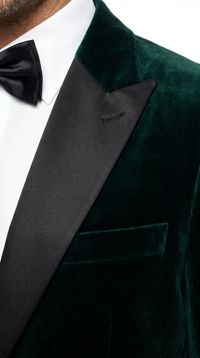 Men’s Olive Hunter Green Velvet Tuxedo Jacket with Black Satin Lapel, Formal Wedding Dinner Blazer