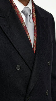Men’s Black Six Button Fully Lined Overcoat, Long Winter Topcoat for Formal Business Wear