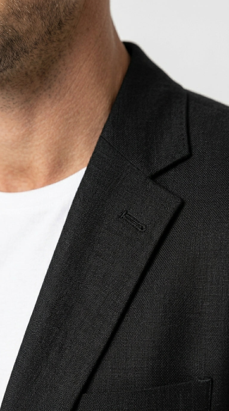 Men’s Black Lightweight Linen Blazer, Summer Business Casual Wedding Sport Coat Jacket