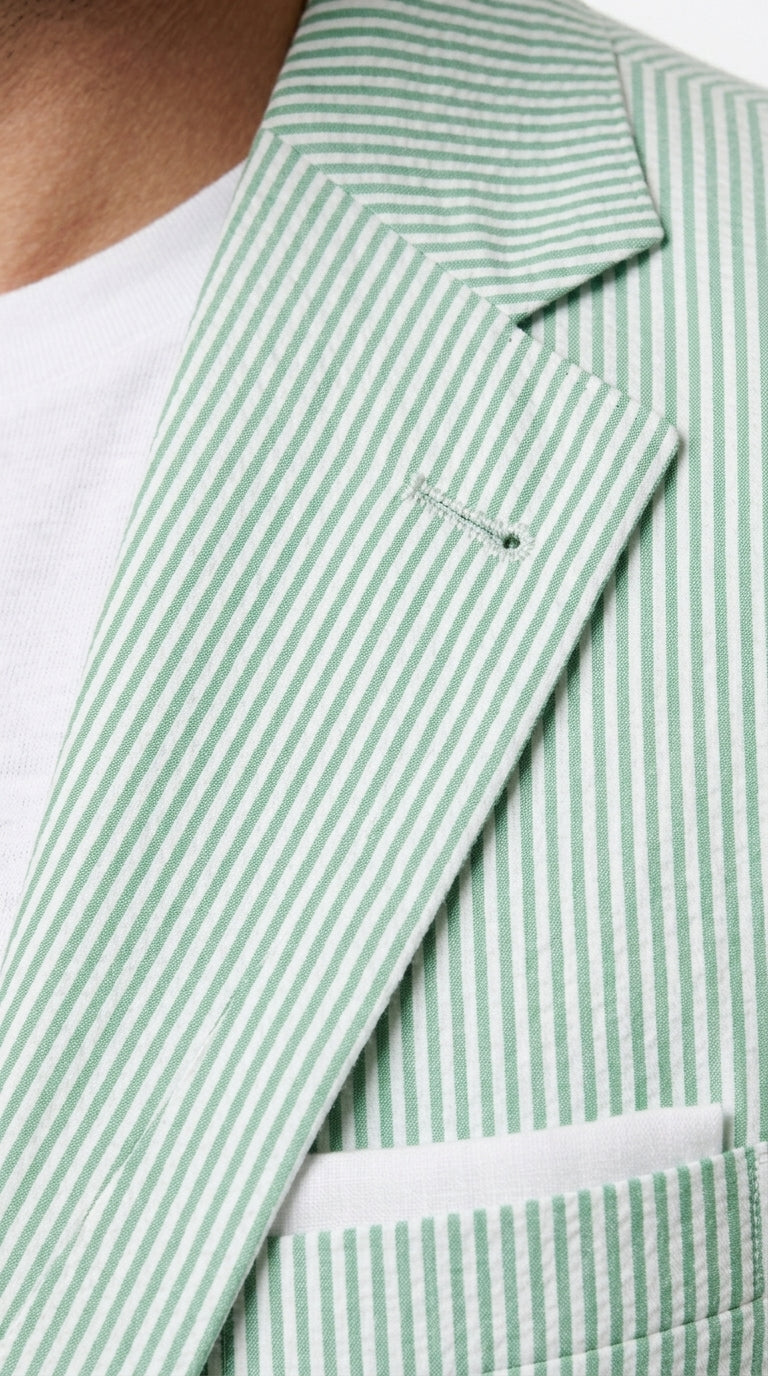 Men’s Green Seersucker Blazer, Lightweight Summer Wedding Business Casual Sport Coat Jacket