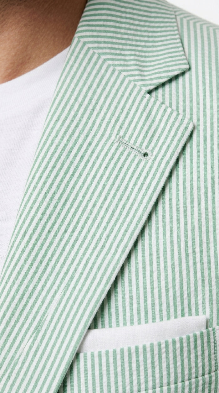 Men’s Green Seersucker Blazer, Lightweight Summer Wedding Business Casual Sport Coat Jacket