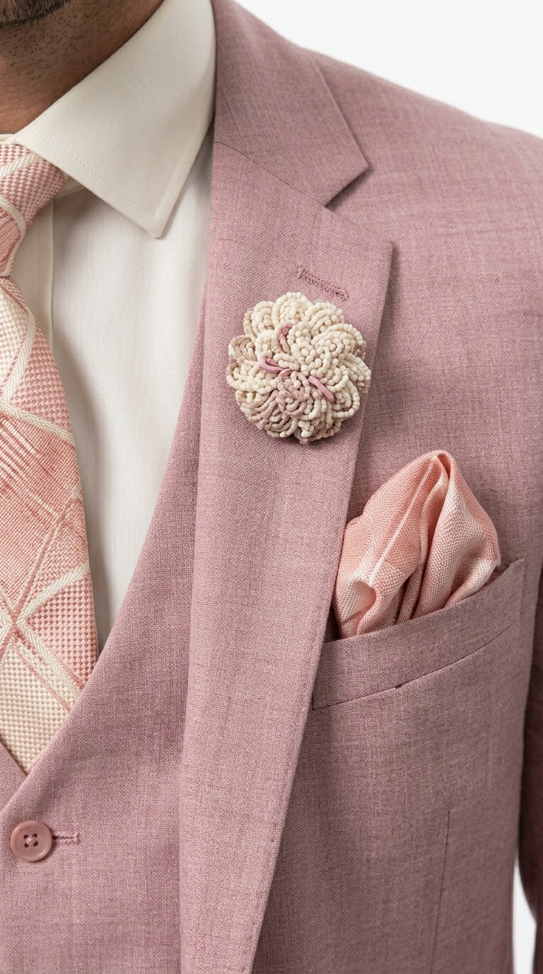 Men’s Mauve Rose Gold Light Pink 3 Piece Wedding Suit, Formal Vested Groom Prom Suit Set