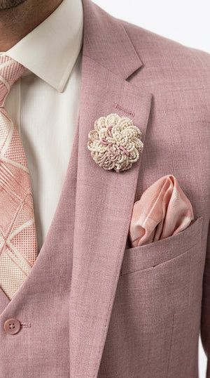 Men’s Mauve Rose Gold Light Pink 3 Piece Wedding Suit, Formal Vested Groom Prom Suit Set