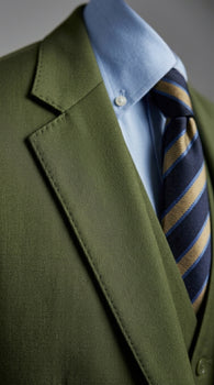 Men’s Olive Vested Suit, Classic Fit 3 Piece Flat Front Formal Wedding Business Suit Set