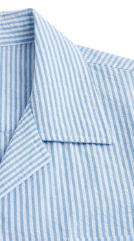 Men’s Blue Seersucker 2 Piece Walking Set, Short Sleeve Shirt and Pants Summer Outfit