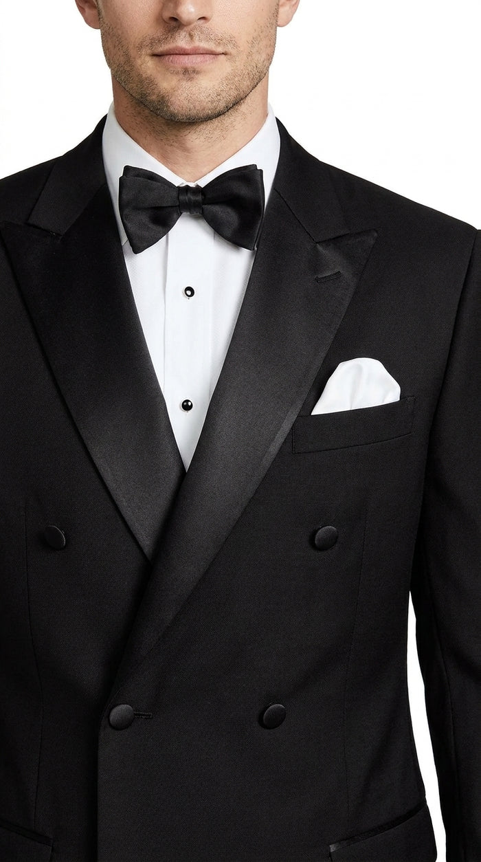 Men’s Black Double Breasted Tuxedo Suit with Jacket and Pants, Formal Wedding Prom Suit