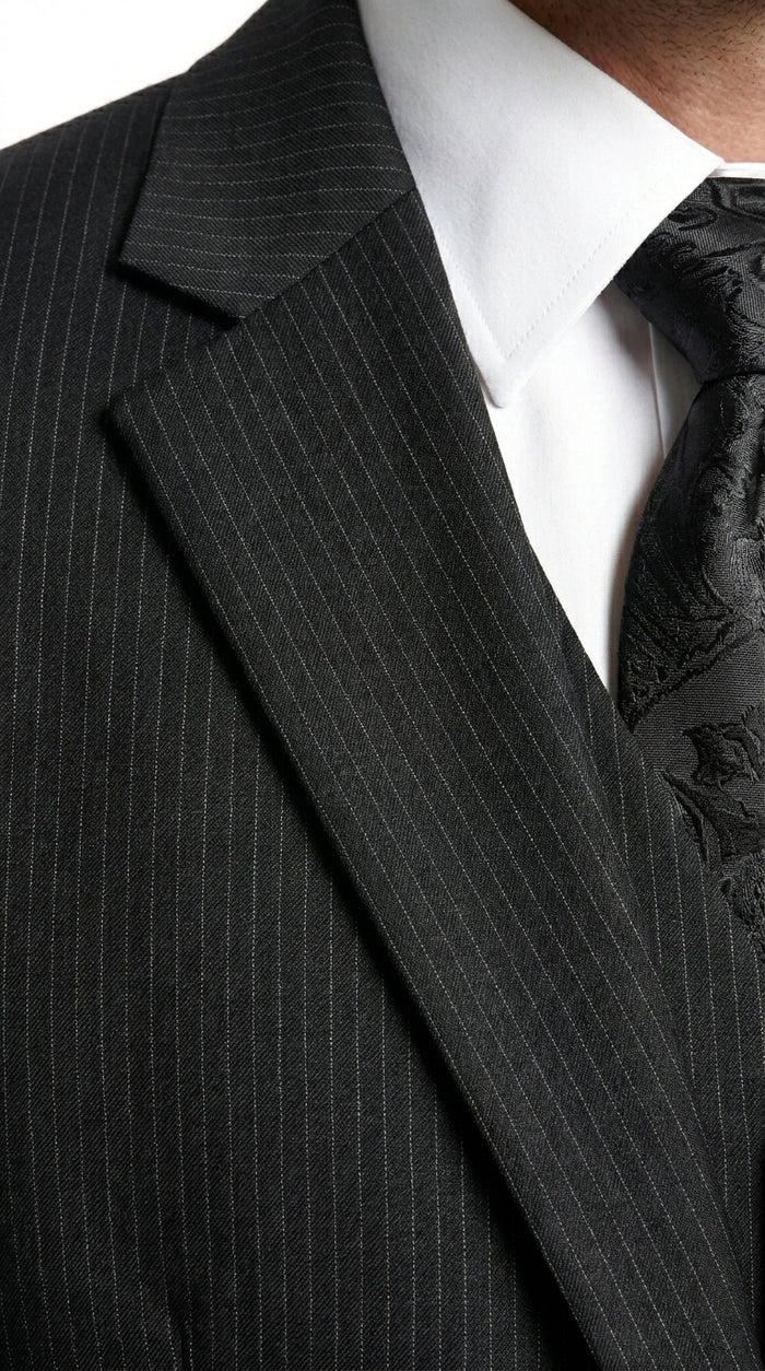 Men’s Black Shadow Stripe 3 Piece Suit, Tone on Tone Pinstripe Italian Design Formal Suit