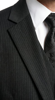 Men’s Black Shadow Stripe 3 Piece Suit, Tone on Tone Pinstripe Italian Design Formal Suit