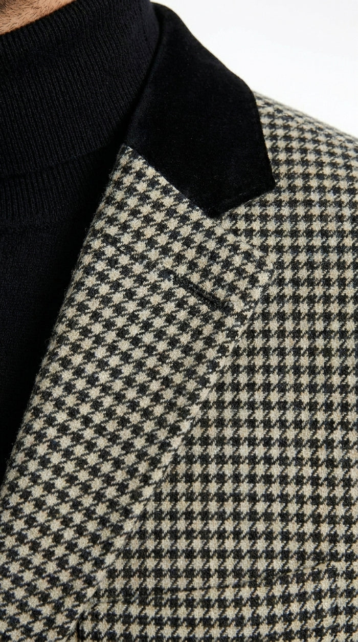 Men’s White and Black Houndstooth Checkered Blazer, Dress Casual Sport Coat Jacket