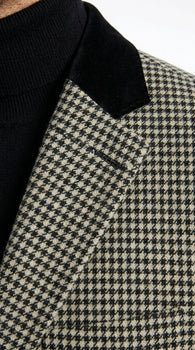 Men’s White and Black Houndstooth Checkered Blazer, Dress Casual Sport Coat Jacket
