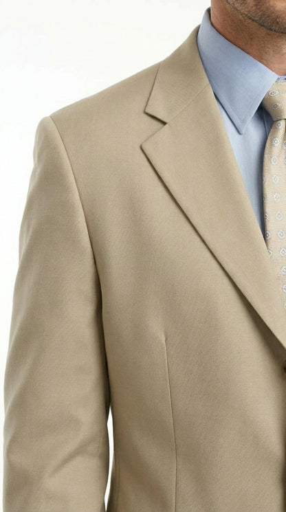 Men’s Khaki Light Tan Dress Suit with Jacket and Pants, Classic Fit Groomsmen Wedding Suit