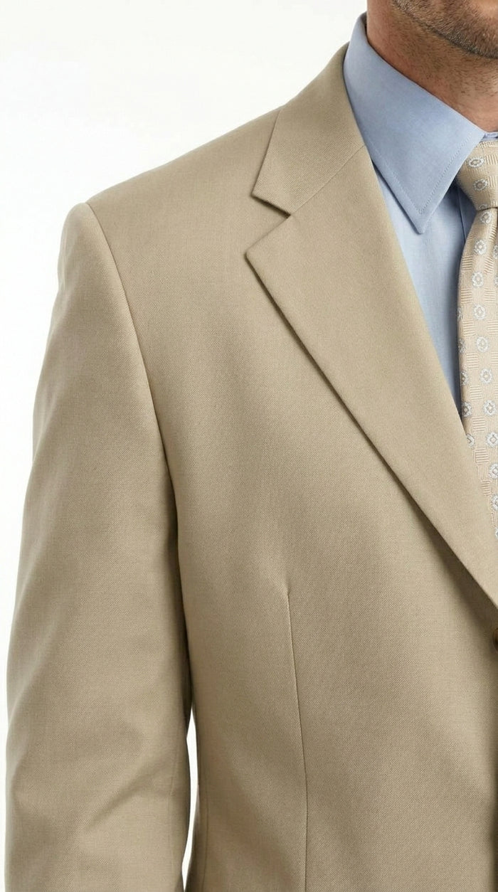 Men’s Khaki Light Tan Dress Suit with Jacket and Pants, Classic Fit Groomsmen Wedding Suit