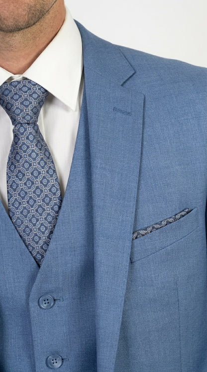 Men’s Ice Blue 3 Piece Suit with Vest, Formal Wedding Prom Dress Suit Modern Fit
