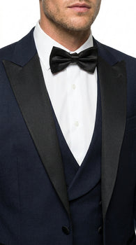 Alberto Nardoni Men’s Black Super 150s Wool Tuxedo with Peak Lapel, Double Breasted Vest and Flat Front Pants