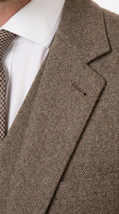 Men’s Vintage Brown Tweed Herringbone 1920s Suit, Classic Gatsby Style Dress Suit
