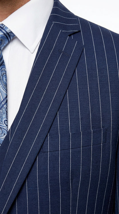 Men’s Teal Indigo Bright Blue Cobalt Pinstripe 3 Piece Suit, Formal Wedding Business Dress Suit Modern Fit
