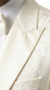 Men’s Champagne Ivory Paisley Dinner Jacket with Bow Tie, Off White Floral Formal Blazer