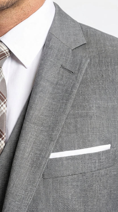 Men’s Charcoal Grey Windowpane Plaid 3 Piece Suit, 2 Button Vested Formal Dress Suit