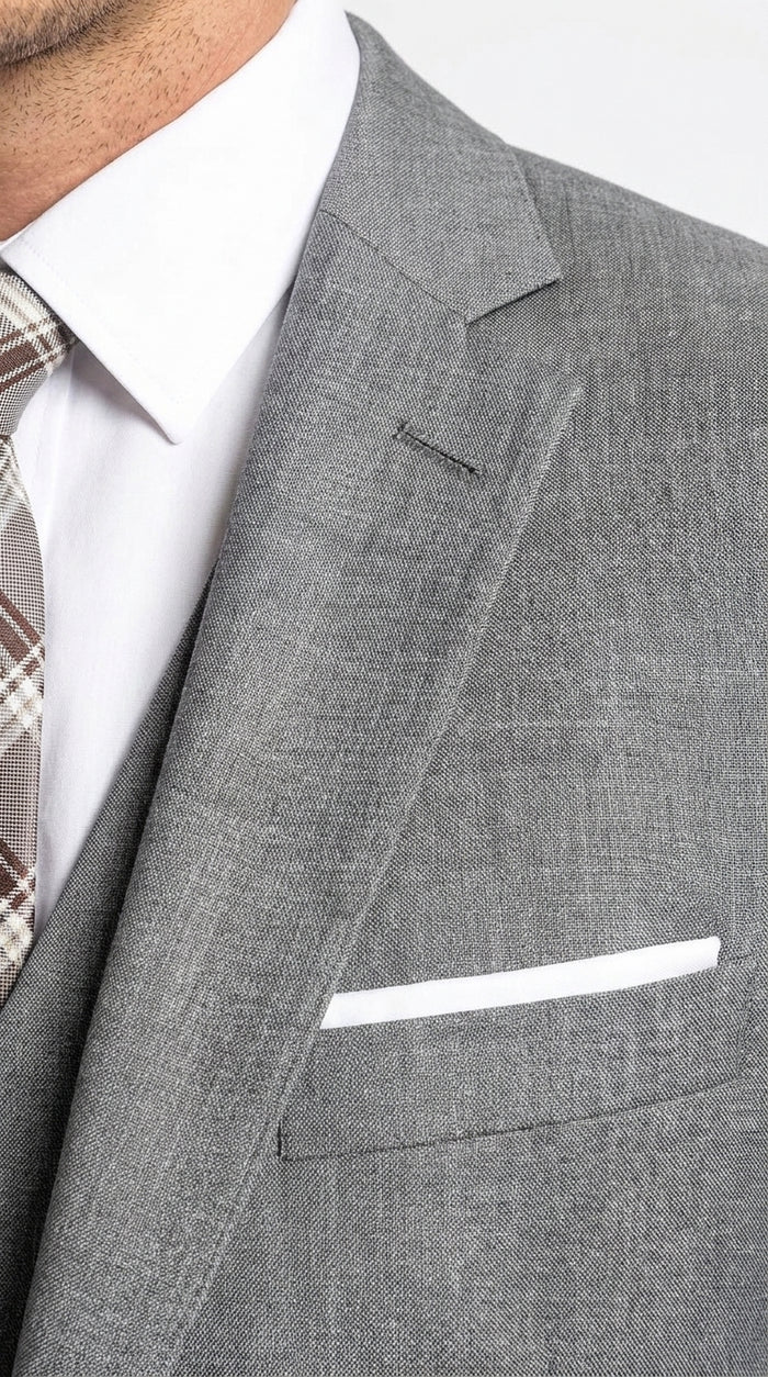 Men’s Charcoal Grey Windowpane Plaid 3 Piece Suit, 2 Button Vested Formal Dress Suit