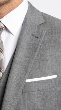 Men’s Charcoal Grey Windowpane Plaid 3 Piece Suit, 2 Button Vested Formal Dress Suit