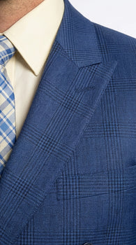 Vinci Men’s Blue Double Breasted Glen Plaid 2 Piece Suit, Formal Wedding Business Dress Suit