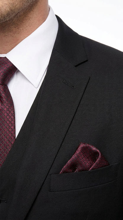 Men’s Black 3 Piece Wool Suit, Super 150’s Italian Fabric Business Wedding Formal Suit
