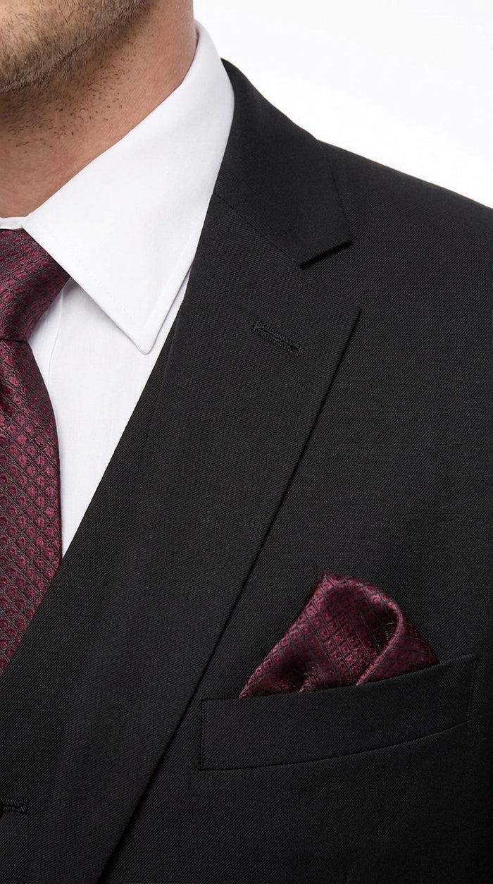 Men’s Black 3 Piece Wool Suit, Super 150’s Italian Fabric Business Wedding Formal Suit