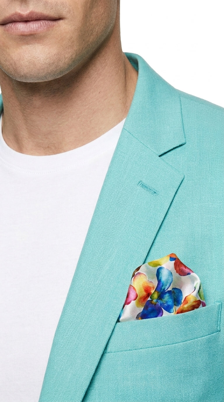 Men’s Aqua One Button Blazer, Formal Dress Sport Coat for Wedding Prom and Parties