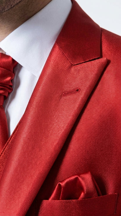 Men’s Red Shiny 3-Piece Suit – Satin Wedding, Prom, Party and Formal Suit with Vest