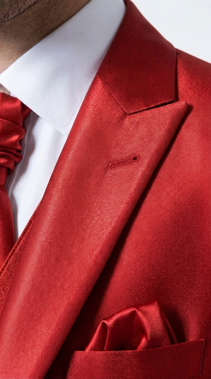 Men’s Red Shiny 3-Piece Suit – Satin Wedding, Prom, Party and Formal Suit with Vest
