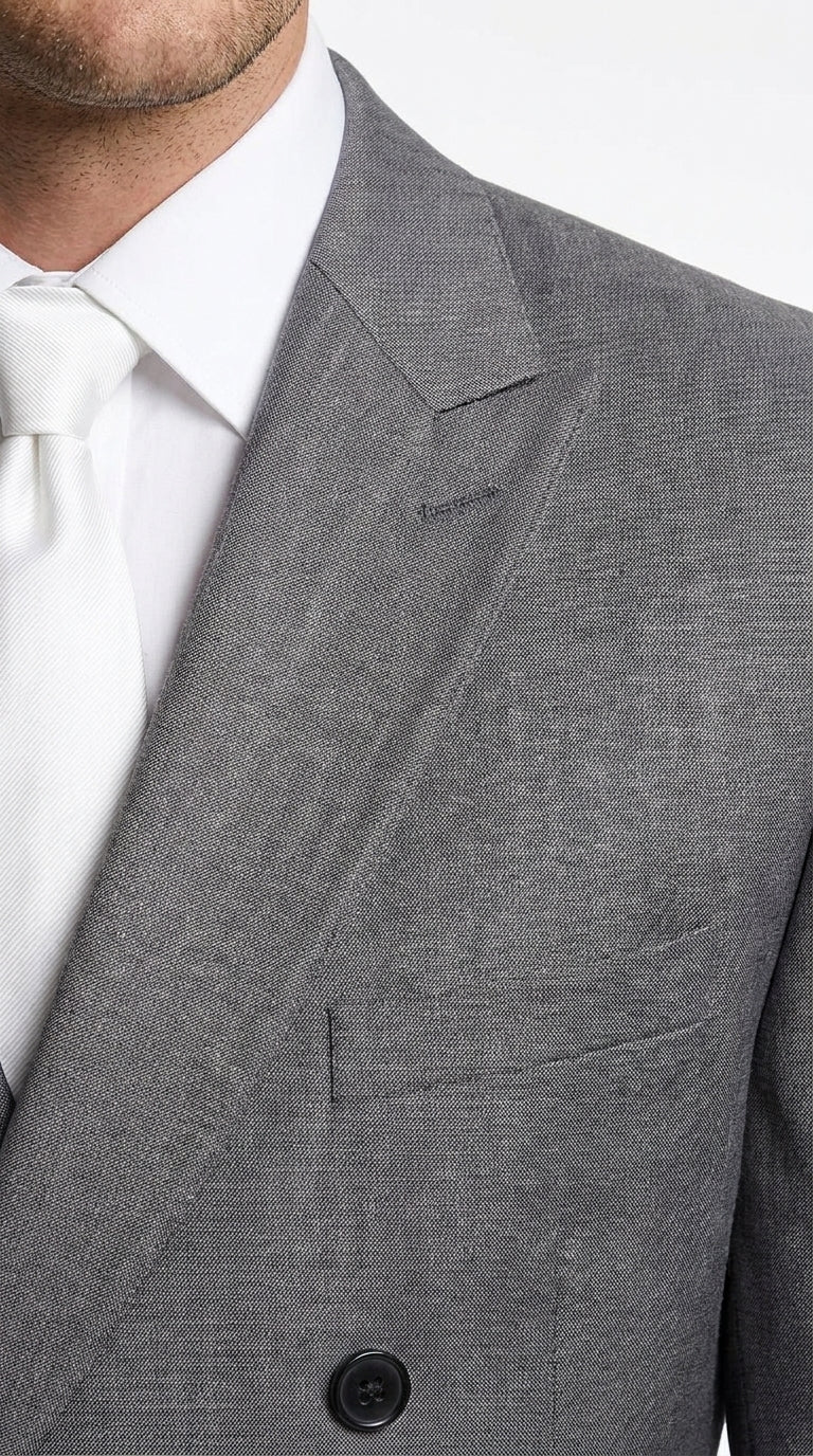 Men’s Grey 1920s Gangster Suit Package – Double-Breasted Suit with Untouchable Hat, Shirt and Tie