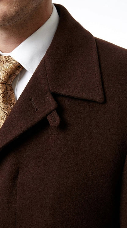 Men’s Brown Plush Microfiber Top Coat – Classic Full-Length Dress Coat for Business, Church and Formal Wear