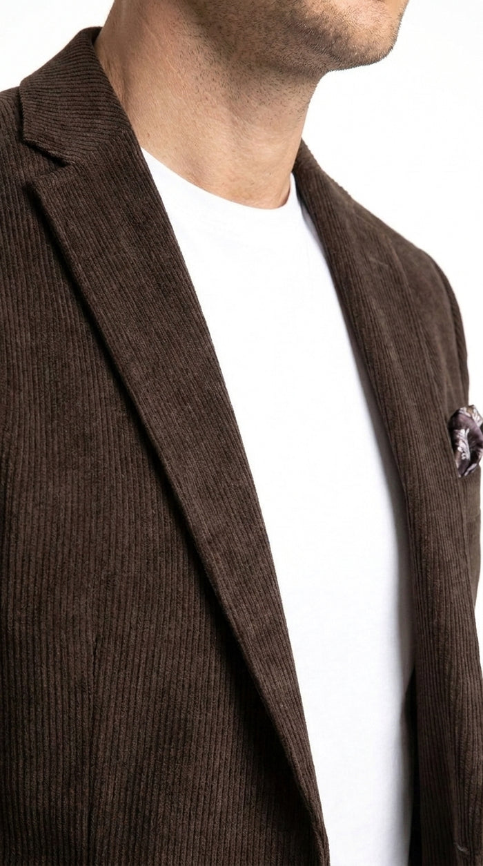 Men’s Chocolate Brown Corduroy Blazer, 100% Cotton Stretch Modern Fit Sport Coat