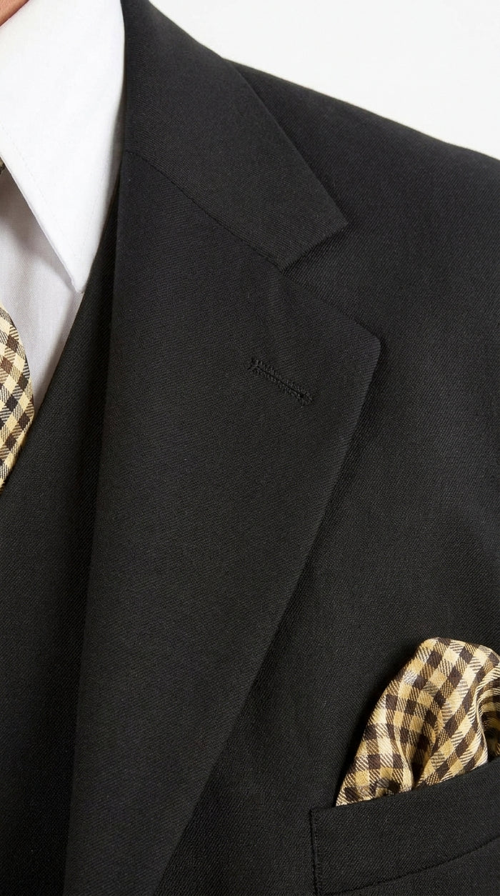 Men’s Black 3-Piece Suit – Classic Fit Three-Button Vested Suit with Single-Pleated Pants