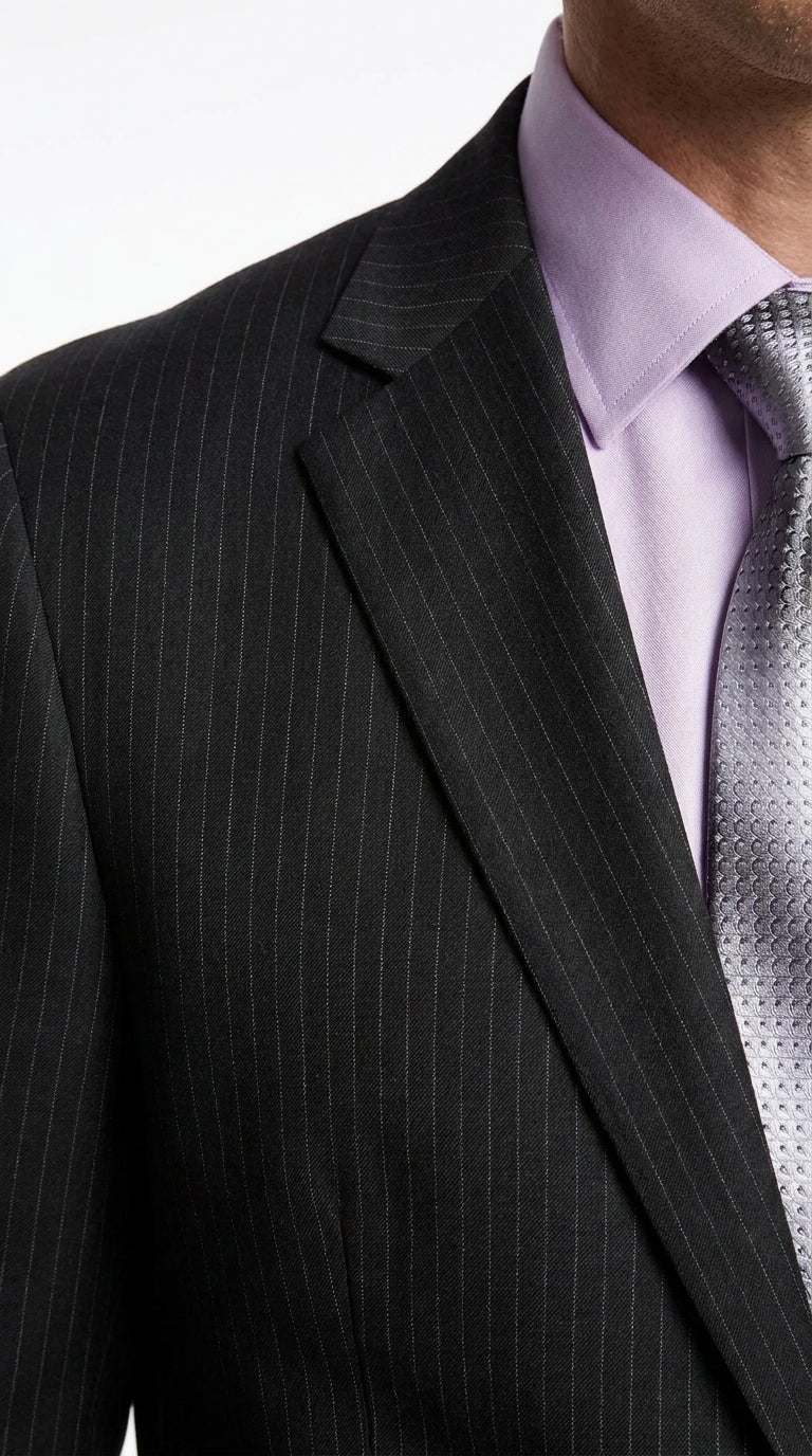 Men’s Black Tone on Tone Shadow Stripe 2 Button Suit, Two Piece Business Dress Suit