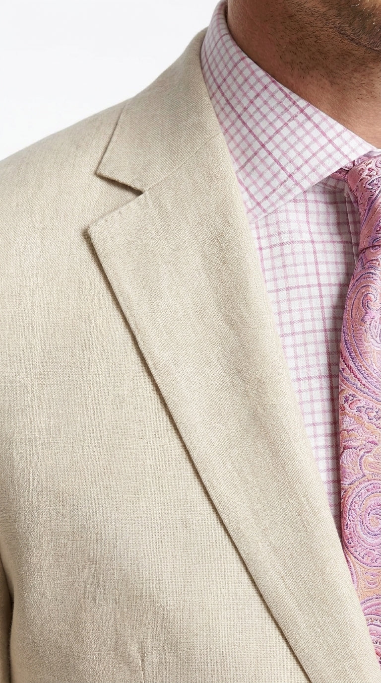 Men’s Natural Linen 2 Piece Suit, Regular Fit Summer Wedding Beach Dress Suit