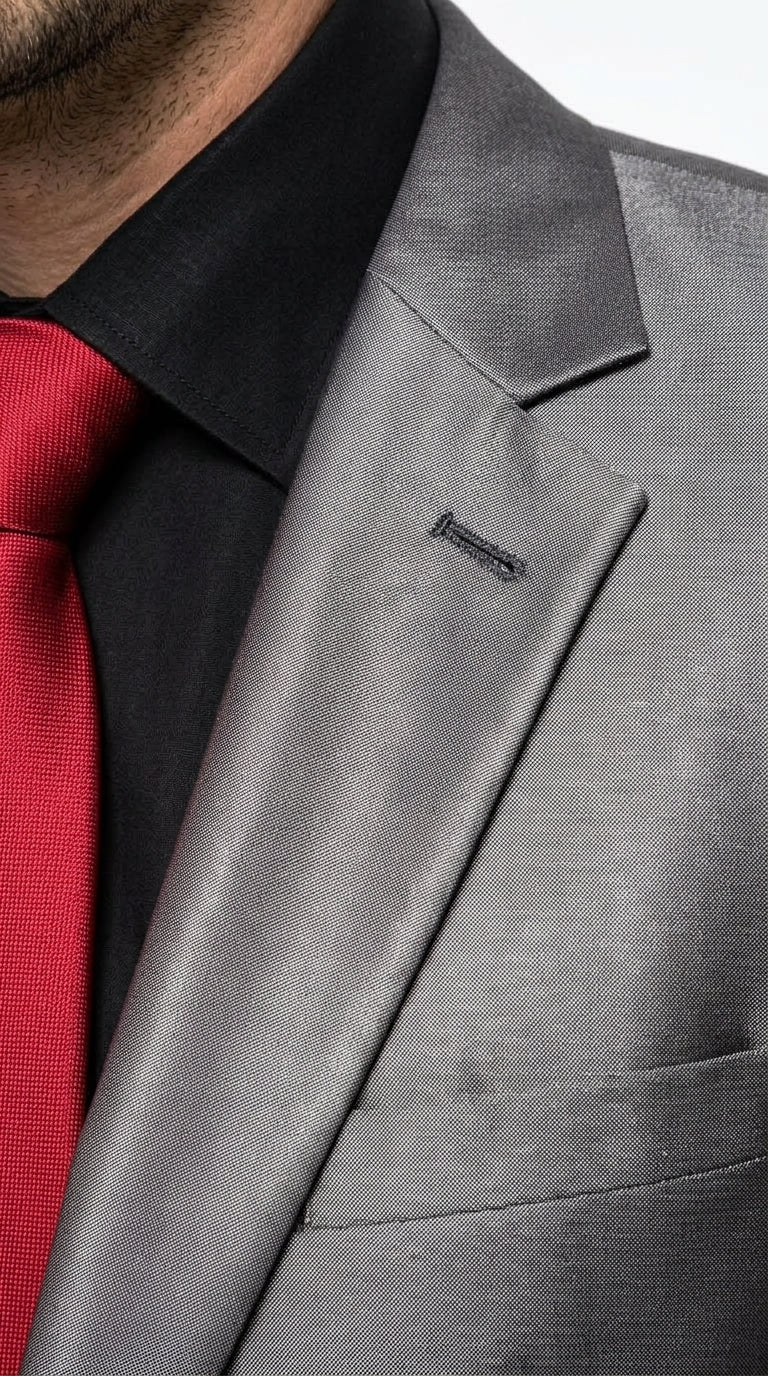 Men’s Shiny Sharkskin Charcoal Gray Suit, 2 Button Dark Grey Formal Suit with Flat Front Pants