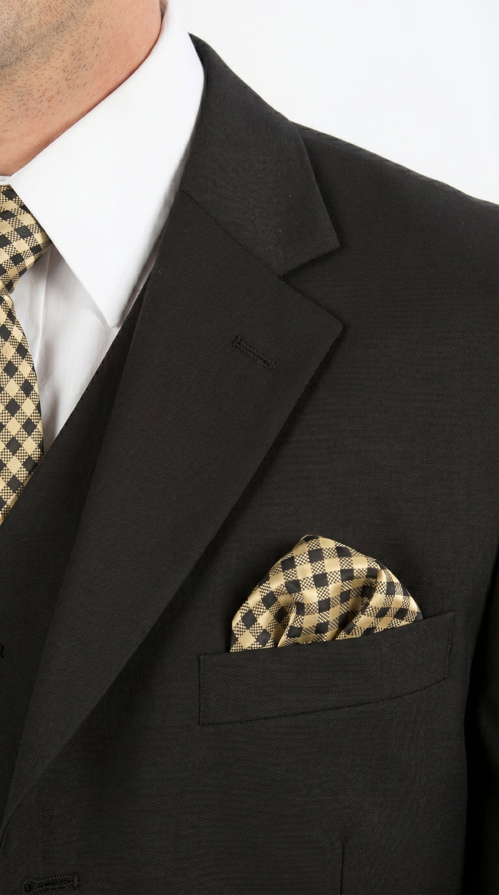 Men’s Black Three Button Poplin Suit with Classic Jacket and Pleated Pants, Formal Dress Suit