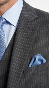 Men’s Charcoal Gray Pinstripe 3 Piece Vested Suit with 2 or 3 Button Jacket, Formal Dress Suit