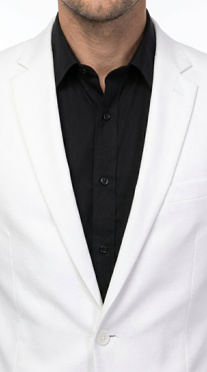 Men’s White Linen Fabric Summer Blazer with Notch Lapel, Dress Casual Sport Coat