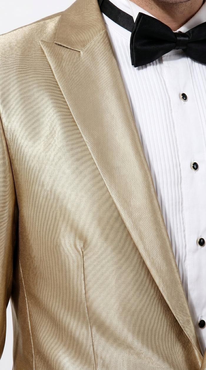 Men’s Champagne Tan Shiny Sharkskin 2 Button Suit, Formal Wedding Prom Dress Suit
