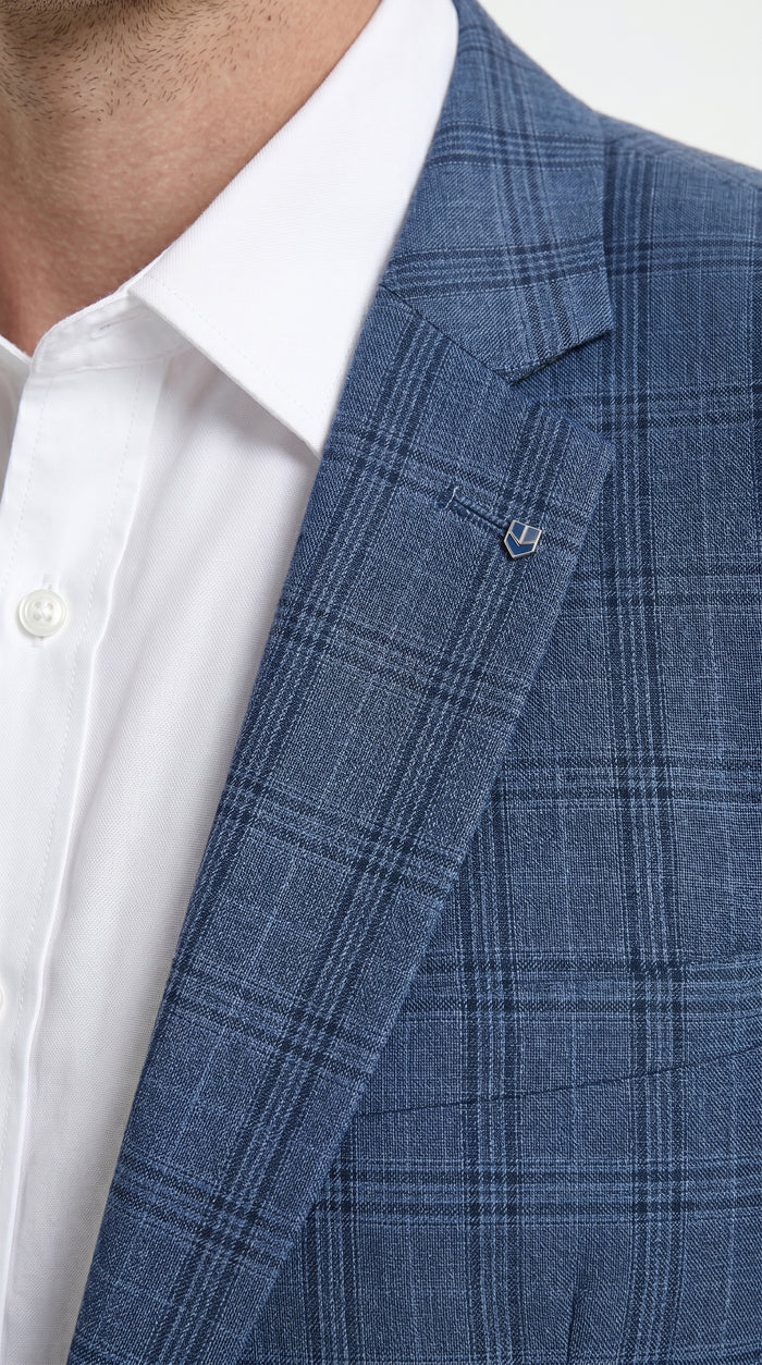 Men’s Teal Blue Plaid Western Sport Coat, Business Casual Cowboy Blazer Jacket