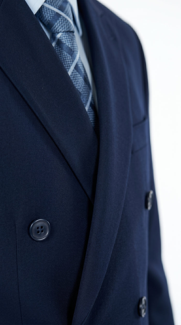 Men’s Dark Navy Blue Double Breasted 6 Button Suit, Classic Formal Wedding Business Suit
