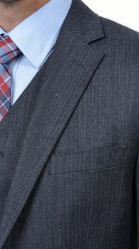 Men’s Charcoal Grey 2 Button Vested Business Suit, Formal Wedding Dress Suit