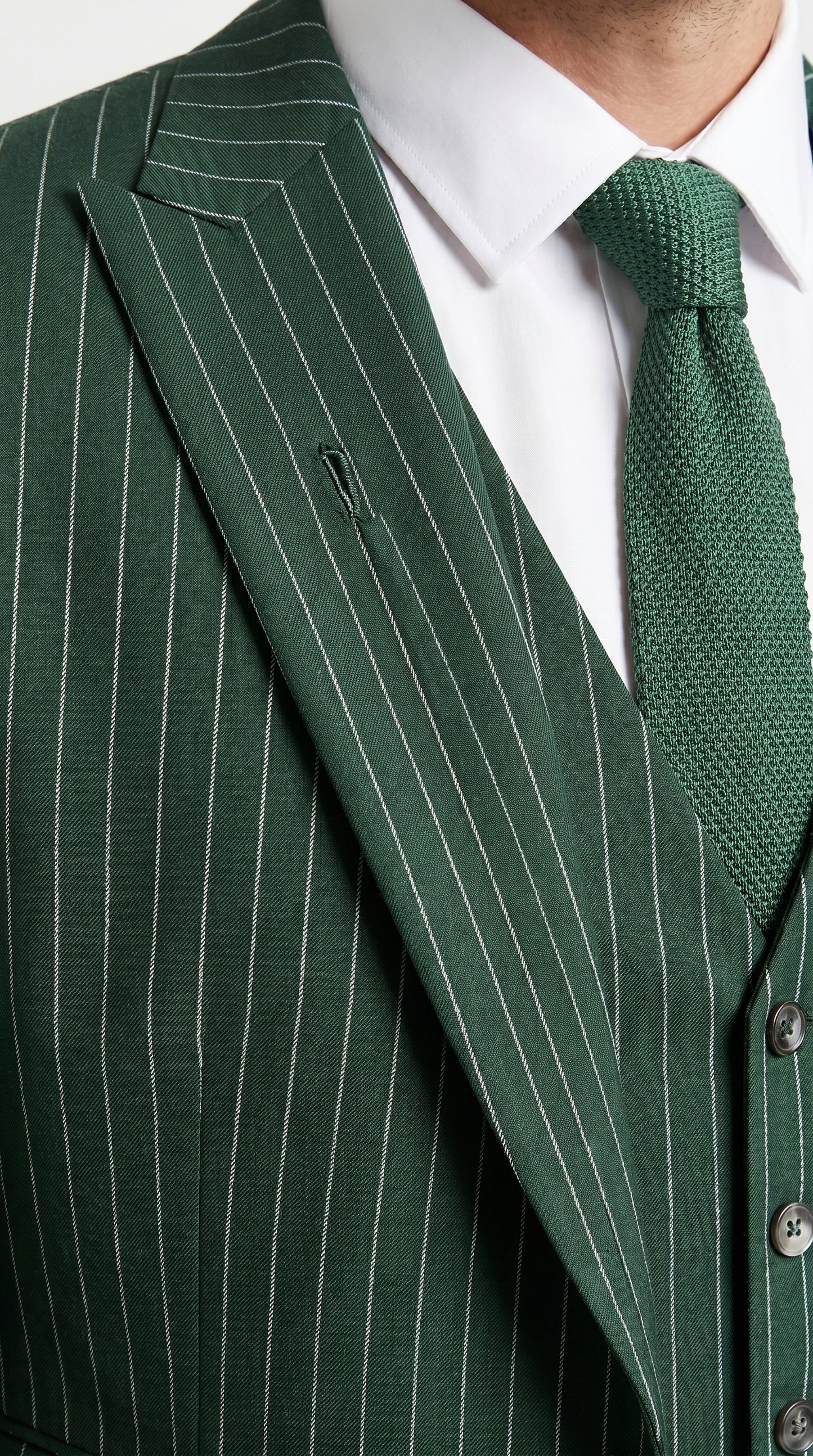 Men’s Hunter Green Great Gatsby Pinstripe 3 Piece Suit, 1920s Gangster Outfit