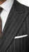 Men’s Grey Pinstripe Slim Fit Wool Suit with 2 Button Jacket and Peak Lapel